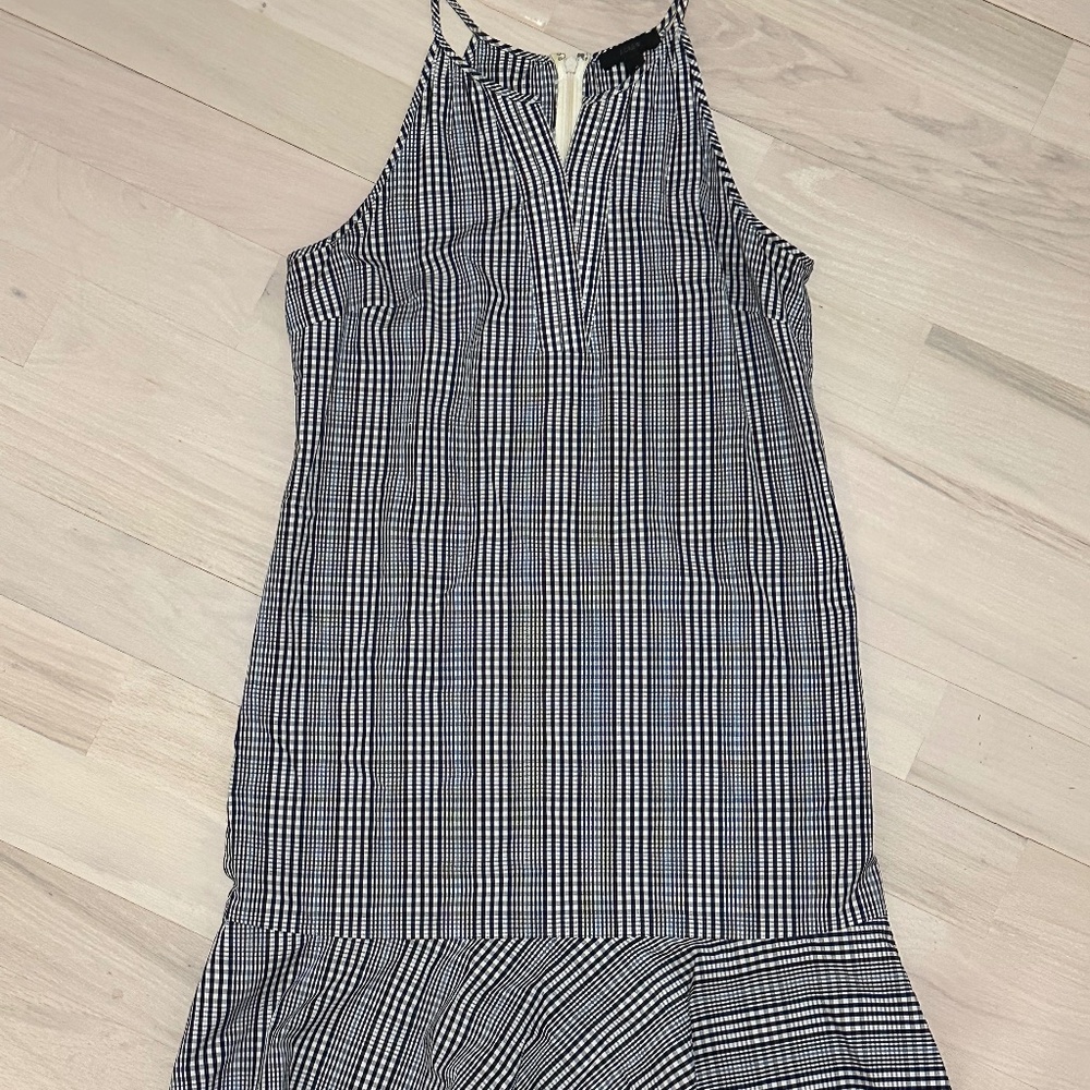 J. Crew Plaid V Neck Dress Flutter Hem Sleeveless Halter